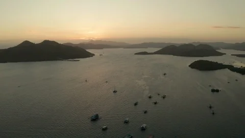 Sunset over the sea and islands. Philippines, Palawan Stockbeeldmateriaal 111408357