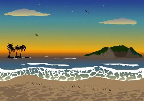 Sunset over the sea and islands Stock Illustration