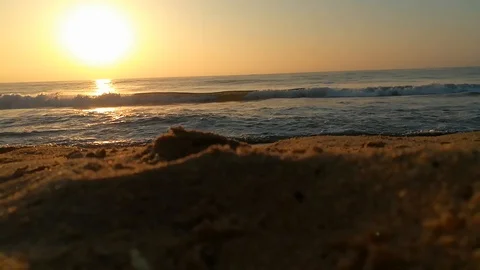 Sunset over sea and landscape. sunrise in middle of the ocean. Stock Footage 129087802