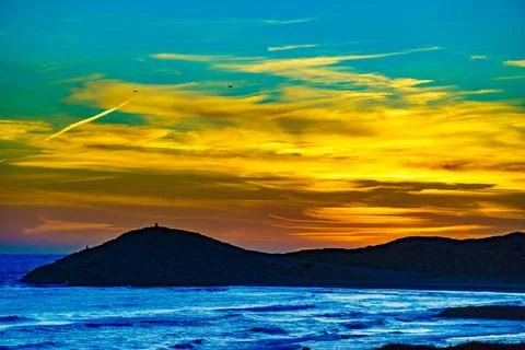 Sunset over sea, Calblanque beach, Spain Фото