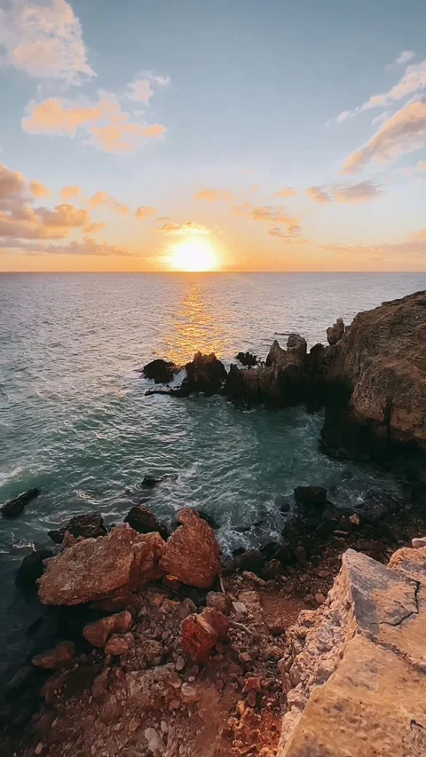 Sunset over the sea, cliffside, cliff, Stock Footage 232622208