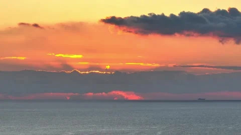 Sunset over sea, clouds, bird. Mediterranean sea, Malta Stock Footage 323856756