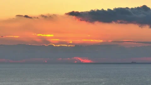 Sunset over sea, clouds. Mediterranean sea, Malta Stock Footage 323856773