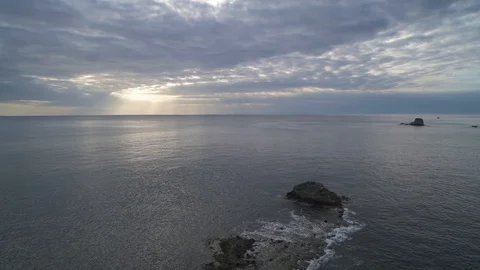 Sunset over the sea on a cloudy summer day, Izu Peninsula, Japan Stock Footage 118485269