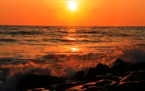 Sunset Over The Sea. Evening. Black sea seaside Stock Photos