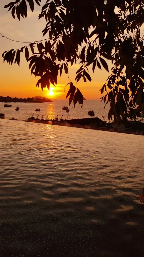 Sunset Over The Sea With Infinity Pool In Kota Kinabalu, Borneo Stock Footage 325211766