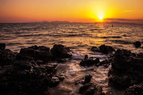 Sunset over on  the sea Stock Photos