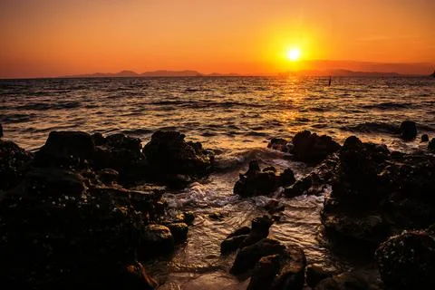 Sunset over on  the sea Stock Photos