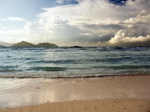 Sunset over the sea in the Seychelles Stock Photos