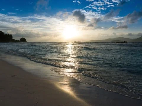 Sunset over the sea in the Seychelles Stock Photos