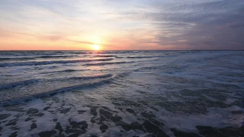Sunset over the sea, the surf, the Black Sea, Anapa, Russia Stock Footage 73940673