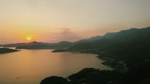 Sunset over the sea. View from the mountain Stock Footage 82786867