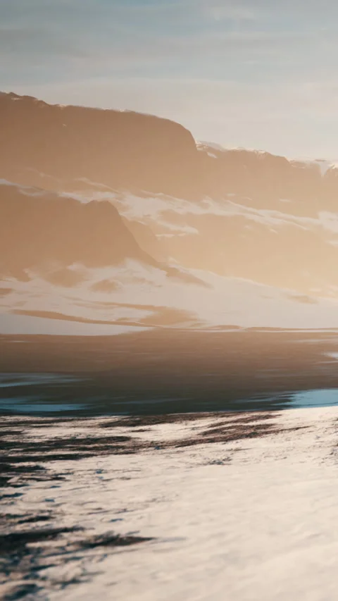 Sunset over sea with waves and mountains in the background Stock Footage 348086258