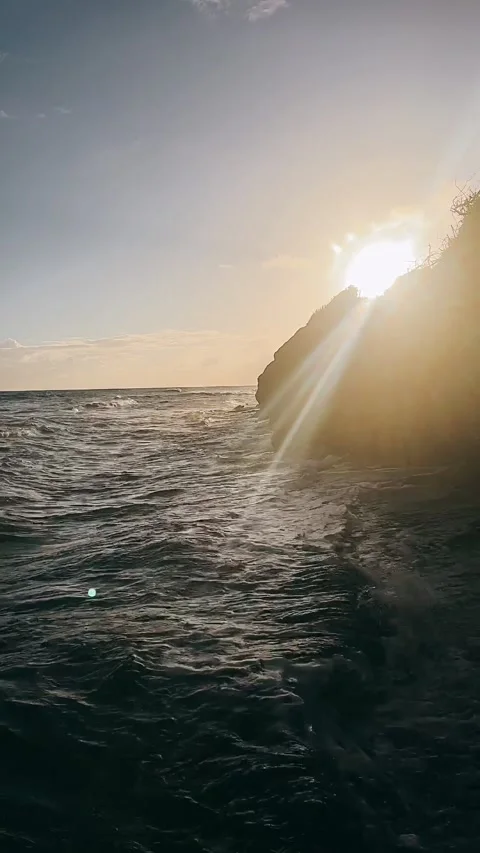 Sunset over the sea, waves on the beach,waves, sea, sky, water, Stock Footage 233738950
