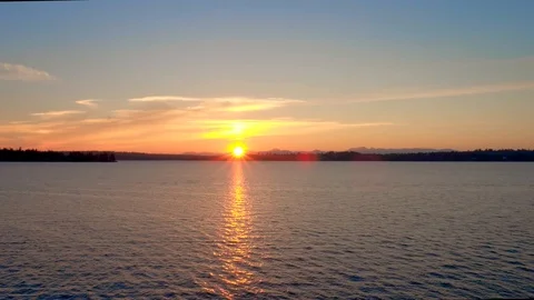 Sunset over Seattle by Aerial Drone Stock Footage 86562617