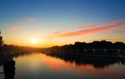 Sunset over Seine Foto stock