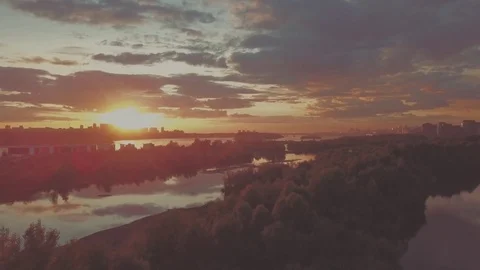 Sunset over siberian river Stock Footage 79632411