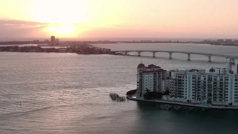 Sunset over Siesta Key looking from Sarasota, Florida Stock Footage 296618794