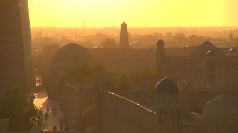 Sunset over Silk Road city at sunset history architecture mosque minaret Stock-Footage 30399448