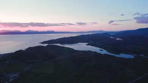 Sunset over Silversands Beaches and Silver Sands of Morar from a drone, Scotland Stock Footage 199231662