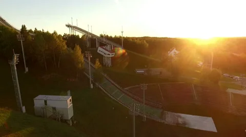 Sunset over the ski sport center,aerial footage 스톡 동영상 68942952