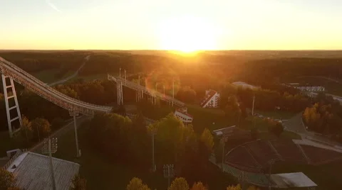 Sunset over the ski sport center,aerial footage Stock Footage 68943007
