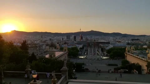Sunset over the skyline of Barcelona Video stock 208460571