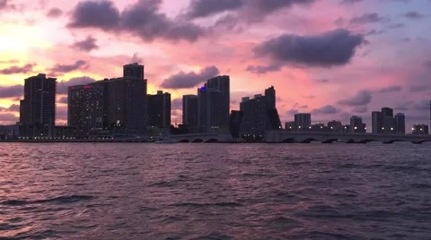 Sunset over the skyline of Miami Stock Footage 63081467