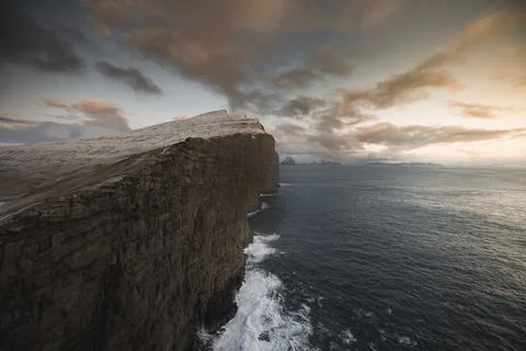 Sunset over the Slave cliff in Faroe islands Stock-Fotos