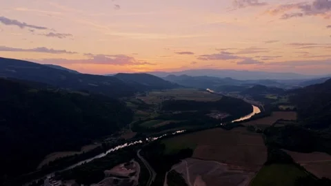 Sunset over Slovenia valley Stockbeeldmateriaal 335713518