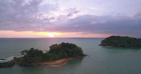 Sunset Over Small Islands in the Andaman Sea, Pullback Reveal Shot Stock-Footage 66288665