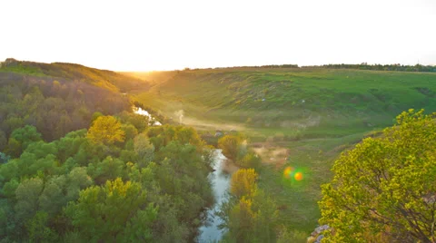 Sunset over the small river Stock Footage 37154669