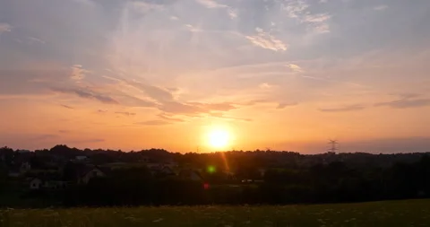 Sunset over a Small Village in Central Europe Stock Footage 140919357
