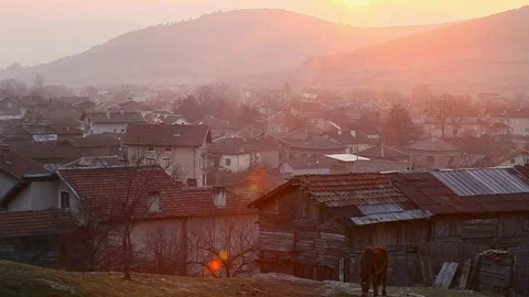 Sunset over the small village Video stock 81695259