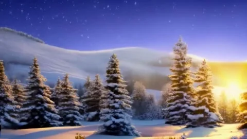 Sunset over snow covered mountain land, snow falling. A short video of beau.. 動画素材 255890102