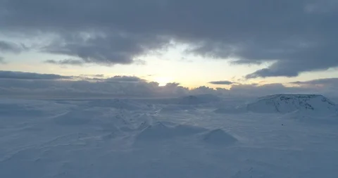 Sunset Over Snow Covered Mountains in Iceland Near Reykjavik Stock Footage 88095934