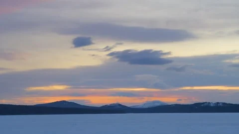 Sunset over the Snow-Covered Southern Urals, Russia Stock Footage 325474599