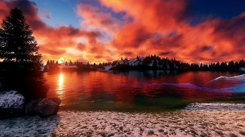 Sunset over snow mountains Stock Footage 84673738