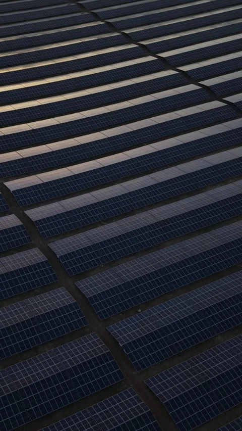 Sunset Over Solar Panels in the Heart of Bulgaria Vertical Drone Perspective of Stock Footage 336087200