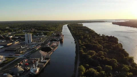 Sunset over the St. Lawrence river Lacine Canal Stock Footage 229899748