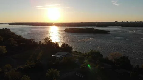 Sunset over the St. Lawrence river Lacine Canal Stock Footage 229899951