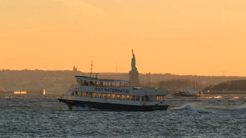 Sunset Over the Statue of Liberty Stock Footage 113754616
