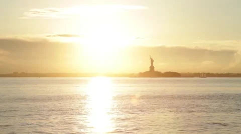 Sunset over Statue of Liberty, NYC Stock Footage 46774090