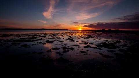 Sunset over the Stenness Loch with Mirror Reflections 4K Time Lapse Video stock 253194352