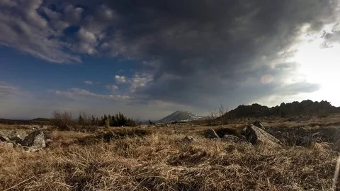 Sunset over stone field in the Urals mountain Iremel Stock Footage 81333455