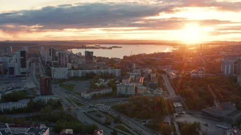 Sunset over the summer city Stock Footage 195098302