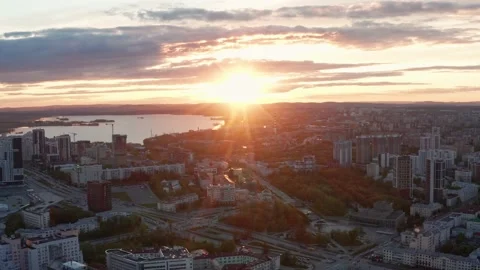 Sunset over the summer city Stock Footage 195103633