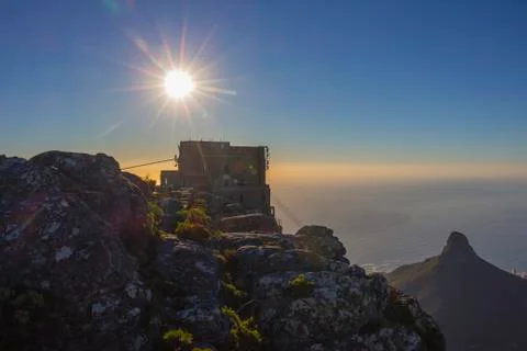 Sunset over the table mountain cable car station Stock Photos
