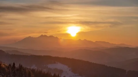 Sunset over the Tatra Mountains Stock Footage 150407462