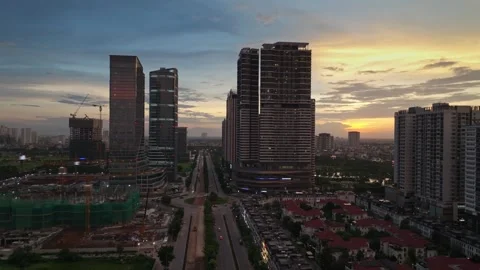 Sunset over Tay Ho Tay urban development in Hanoi, Vietnam Stock Footage 342275553